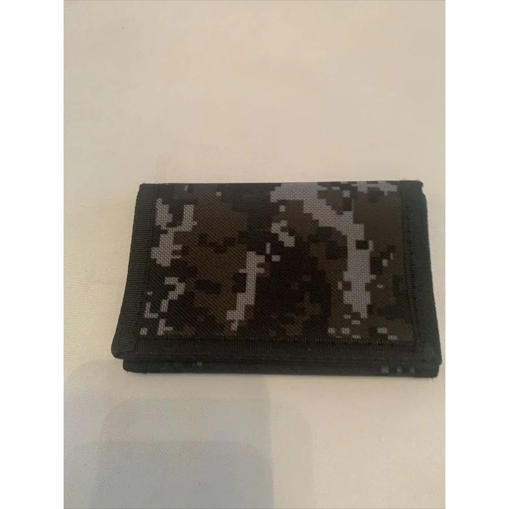 Tri-fold Wallet Mens Small Grey Digital Camo Tactical Canvas Hook Loop Key Clip